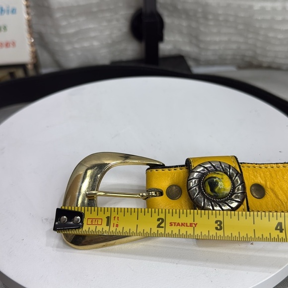 (H) Leatherock 7129 Vintage Yellow BeltWestern-style gold buckle leather, Sz S/M - Picture 10 of 14